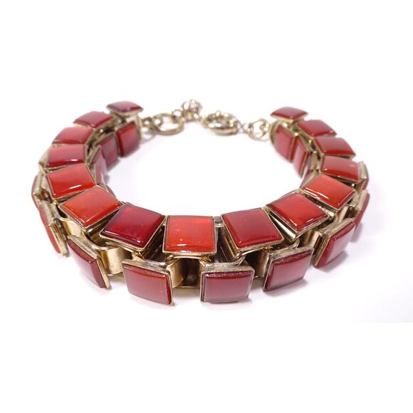 Neiman Marcus Women's Chunky Tile Box Link Bracelet Lucite Burg NWT 240 - Picture 2 of 9